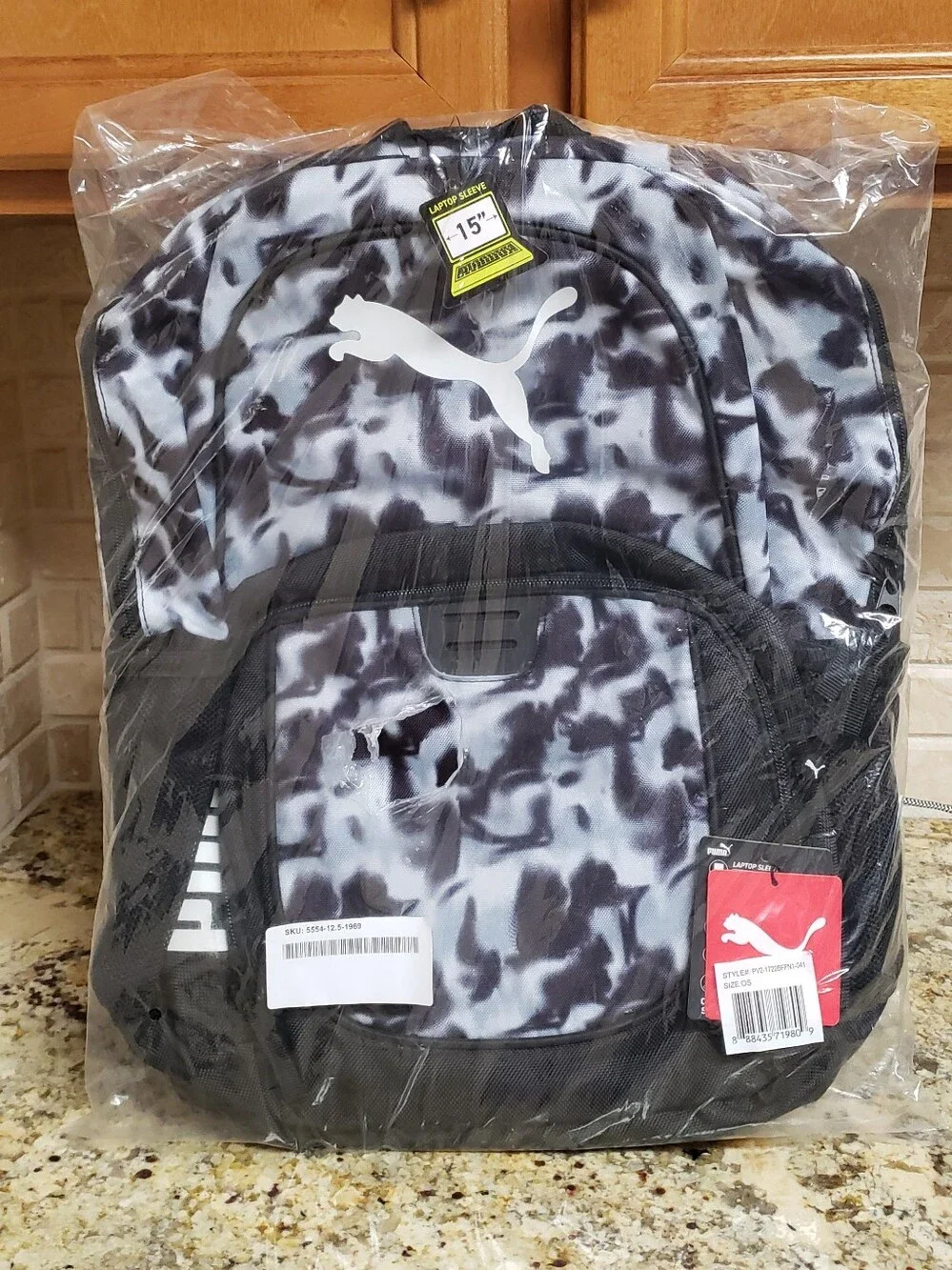 Puma Classic Core Backpack Bag In Black/Gray Camo Pattern